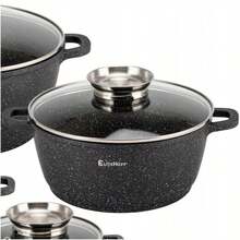 Set Of 4 Pots Induction, Cookware Set With Induction Cooking Pot Set Pan Non-Stick, Cast Aluminum, Mrmer Coating, Includes 4 Lids. - Black murmur - View 4