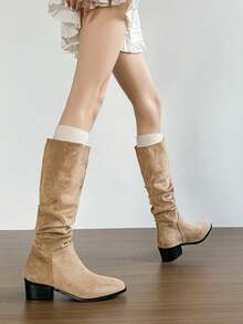 2025 Chunky Heel Tall Boots Pointed Toe Western Cowboy Boots Retro Over-The-Knee Boots For Women, Autumn/Winter