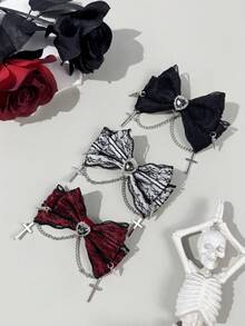1个女士休闲优雅哥特风蕾丝蝴蝶结心形十字架装饰发夹，适合哥特风穿搭、节日装扮、任何场合，是送给闺蜜的绝佳礼物，爪夹式发夹，夏季旅行必备。 - 彩色 - 查看 7