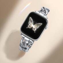 1pc Fashionable Metal Chain Smart Watch Band, Compatible With Apple Watch 38/40/41/42/44/45/46/49mm, Suitable For Apple Watch Ultra/SE/Series 10/9/8/7/6/5/4/3/2/1, Adjustable Length, Great Gift For Friends And Girlfriends (Band Only, Watch And Case Not Included) - Silver - View 2