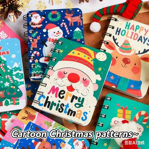 4-Piece Set Of Christmas Spiral Notebook, Christmas Coil Notebook As A Holiday Gift, With Christmas Snowman Pattern Printed On The Cover, Holiday Stationery, Holiday Gift Creativity, Cute Notebook, Thick Paper, Cover, Coil Notebook, Urinal Notebook, Portable Pocket Notebook, Student Notebook, Suitable For Office And School Use, Christmas Gift, Christmas, New Year Gift, Party Gift