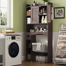 Asofer 66'' Large Capacity Over The Toilet Storage Cabinet, Bathroom Storage Organizer With Tissue Holder And Racks, Adjustable Shelf, Anti-Tipping Device, For Bathroom,Laundry - 棕色 - 查看 7