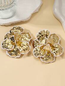 Golden Color Enameled Big Flower Floral Statement Earring For Women