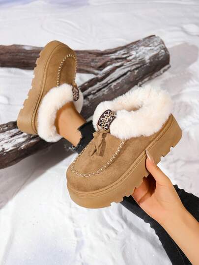 Winter 2024 New Foreign Trade Uggs Female Velvet Warm Thick Soles No Heel Closed Toe Wool Half-Slippers Shoes