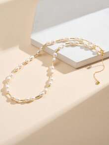 AETOLIA Handmade Elegant Pearl Jewelry Set | 5-6mm Natural Freshwater Pearl Necklace & Bracelet | S925 Silver Plated Platinum/14K Gold | Girlfriend, Holiday, Wedding, Date Accessories - Silver - View 4