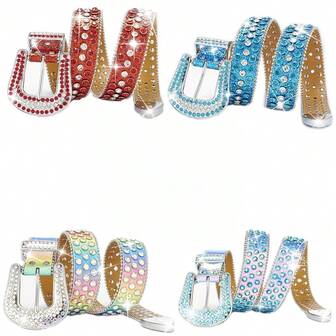 奢华朋克水钻亮片装饰派对摇滚时尚腰带，男女通用