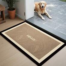 1 szt. Prosty dywanik kuchenny z nadrukiem Nordic HELLO Letter Print, beżowo-czarny, supergęsty, krótki pluszowy materiał, 1000 g/m², odpowiedni do kuchni, przedpokoju, salonu, pralni, korytarza, sypialni, przedpokoju, nowoczesnego wystroju domu, nadający się do prania w pralce, na Boże Narodzenie, Święto Dziękczynienia, prezent na parapetówkę