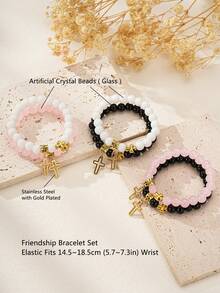 2pcs Cross Friendship Bracelets For Women, Glass Beads Cross Pendant Sideways Cross Bracelet For Best Friend Grandma Mom Sister Daughter - View 8