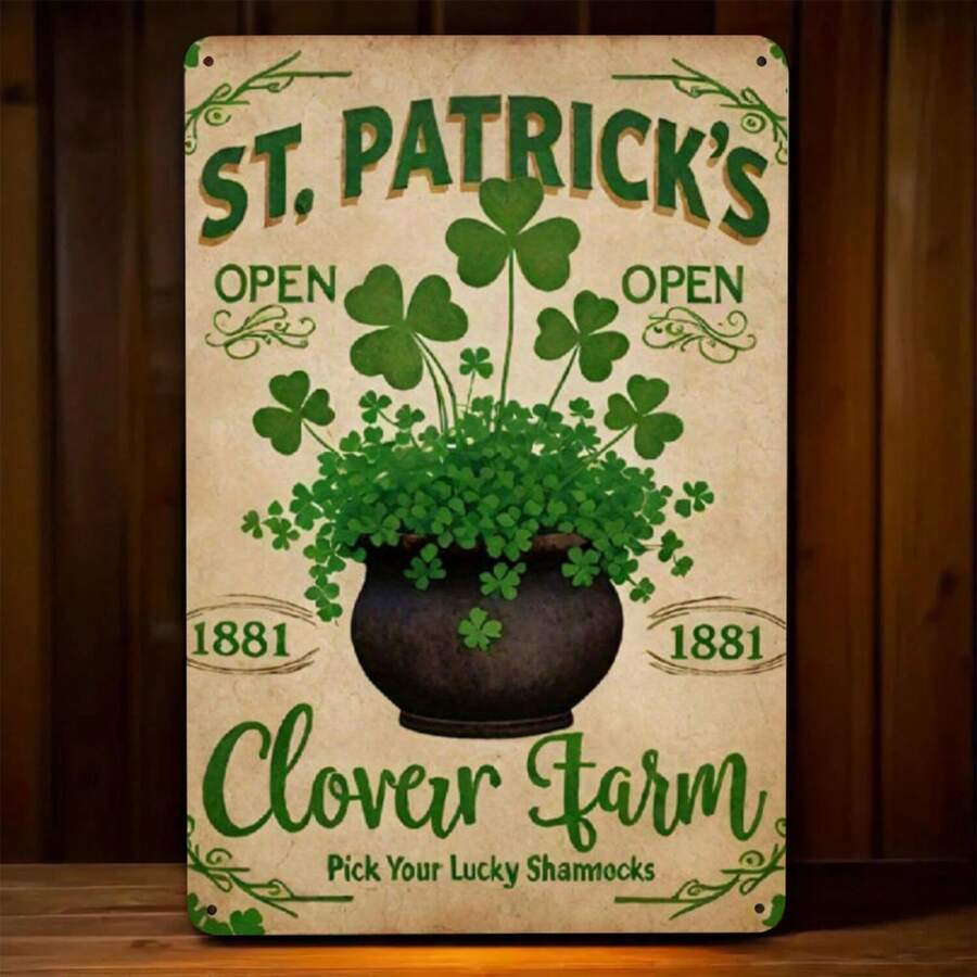 Tin Metal Sign St. Patrick's Day Clover Farm Sign  Lucky Shamrock Irish Tee  Men's & Women's Green Graphic Tee For St Paddy's Celebration  Vintage Style Clover Metal Sign Gift For Wall Art - Nhiều màu - Xem 1
