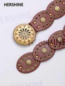 Hershine 1-Piece Western Cowboy Bohemian Punk Belt Personalized Fashion Accessories Women's Hollow Flower Buckle Ellipse Cake Belt Decoration Bohemian Belt Dress Accessories Suitable For Daily Commuting And Versatile Matching, Friend Gatherings, Vacation Dinners, Dances, Parties, Music Festivals Wearing Matching, Giving Gifts To Friends, Family, Mothers, Girlfriends, Birthdays, Valentine's Day Gifts, Mother's Day Gifts,Halloween