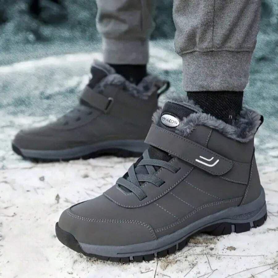 2025 Winter Men's Fashion Anti-Slip Fleece Snow Boots, Thick Cotton Padded Warm Short Boots, Couple Matching Boots - màu nâu - Xem 1