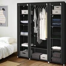 Wardrobe Fabric Wardrobe Folding Wardrobe With Clothes Rails And Pockets-172x134x34cm - màu đen - Xem 3