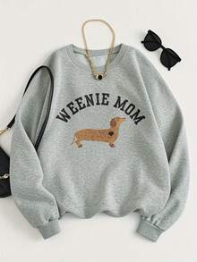 Women's Weenie Mom Dachshund Graphic Crew Neck Sweatshirt - Premium Thick Cotton, Enhanced Durability & Soft Fabric, Long-Lasting Clear Print, Fade-Resistant, True-To-Size Relaxed Fit, Unisex Casual Pullover For Daily Wear & Dachshund Lovers - 淺灰色 - 查看 5