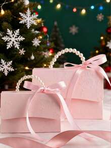 10pcs Pearl Handle Knotted Candy Boxes, Personalized Creative Party Small Gift Package, Wedding Favor Boxes For Cookies, Chocolates, Flowers - Pink - View 13