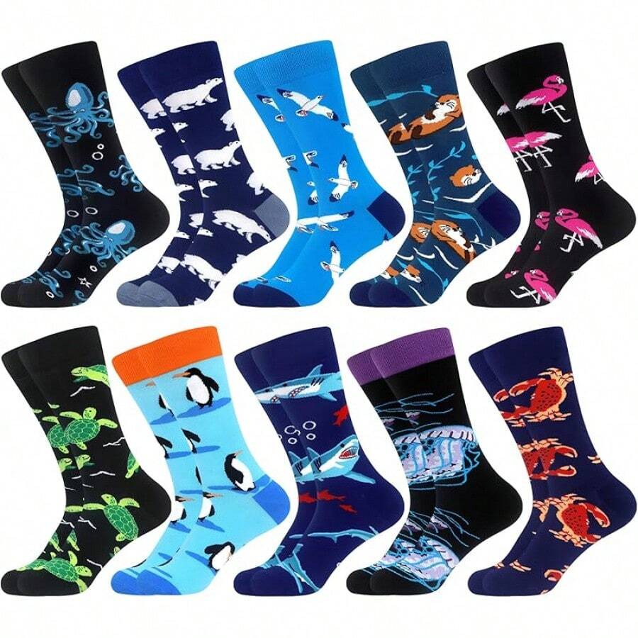 Men's Funny Novelty Crazy Pattern Dress Socks For Gifts - Black/Blue/Green/Multicolor Animal-10m - View 1