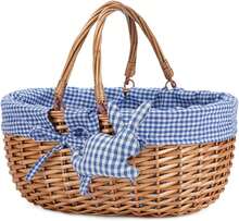 Wicker Picnic Basket With Double Folding Handles,Willow Picnic Hamper,Natural Hand Woven Easter Basket,Easter Eggs And Candy Basket,Bath Toy And  Toy Storage,Gift Packing Basket.Blue,24515599 - 藍色 - 查看 1
