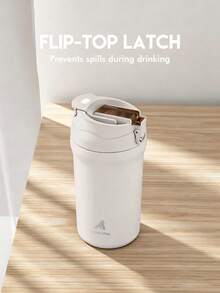 20盎司大容量真空隔热不锈钢保温咖啡杯，带防漏盖，双层壁设计，可重复使用，适合运动、健身、旅行和上学。 - 白色 - 查看 3