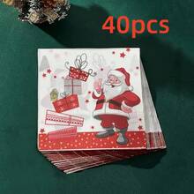 20 piezas/40 piezas/60 piezas Servilletas con temática navideña, servilletas de fiesta, pañuelos navideños, Papá Noel, regalos de Navidad, servilletas con estampado de estrellas, adecuadas para cumpleaños, vacaciones, Navidad, fiestas, decoración de mesa, cocina, suministros para el comedor - Multicolor - Ver 11
