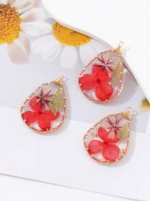3pcs Teardrop Resin Dried Flower Wrapped Copper Wire Earrings, Necklace, Bag Decoration DIY Pendant