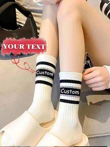 Calcetines personalizados de media pantorrilla, texto personalizado, calcetines de pareja de otoño, calcetines con foto personalizada, calcetines con impresión personalizada, calcetines con imagen personalizada, regalo de cumpleaños, regalo del Día de San Valentín, regalo de aniversario, regalo de boda, regalo de Navidad, regalo de Acción de Gracias, regalo de Año Nuevo - Multicolor - Ver 1