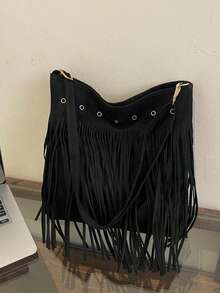 1pc Fashionable Minimalist Chic One Shoulder Tote Bag, New Korean Style Women Underarm Handbag - Black - View 2
