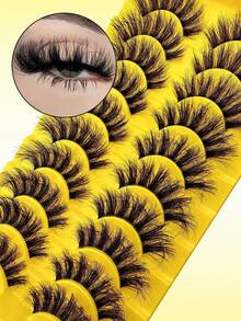 10 Pairs Of Fake Eyelashes, Artificial Fluffy Eyelashes, Natural Daily Appearance Features, Hand Soft Eyelashes, Reusable 10 Pairs Of Different Cross Rolled Eyelashes, CD20 - 黑色 - 查看 5