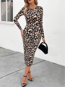 Leopard Print Elegant Sleeveless Dress For Evening Date