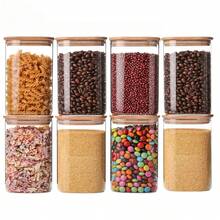2/4/6/8 potes quadrados de vidro herméticos, organizadores de cozinha com tampas de bambu, recipientes de armazenamento de vidro, conjunto combinado de vários tamanhos, recipiente de café, adequado para temperos de cozinha, café, grãos, doces, biscoitos, massas, decoração de mesa de cozinha doméstica, empilhável, ideal para presentes de feriado e casamento