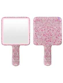 1个镶钻心形化妆镜，奢华闪亮水晶水钻手柄镜，适合旅行、居家或送礼，化妆，价格实惠，房间装饰，梳妆台，旅行，卧室，化妆配件，镜子，化妆镜，迷你镜，粉盒镜，小镜子，手持镜，价格实惠，圣诞礼物，化妆品，化妆工具，便宜货，礼物，女士礼物，圣诞礼物