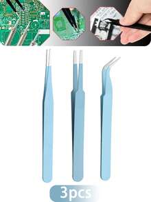 3pcs/Set Precision Tweezers & Sticker Tweezers Kit - Antistatic Stainless Steel, Ergonomic Antistatic Handles, Suitable For DIY, Jewelry Making, Electronics Repair,Stickers, Scrapbooking, Vinyl, Eyelashes, Electronics, Multicolor