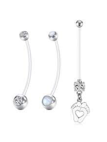 3 buc inel flexibil acrilic transparent pentru buric de sarcină, 14G personalizat, pandantiv, bijuterii pentru piercing de maternitate pentru burtă, inele pentru buric de maternitate 25/32/35/38 MM