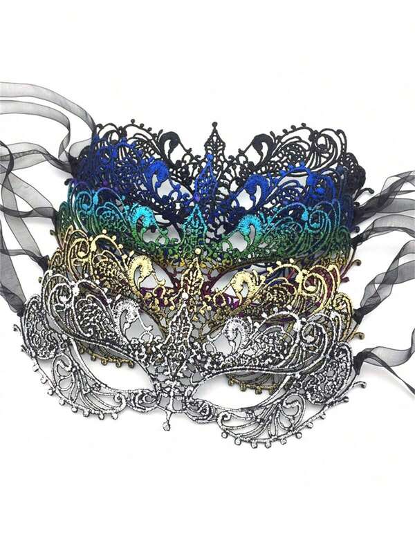1pc 2024 New Metallic Lace Masquerade Mask Half Face Shaping Sexy Lingerie Eye Mask Adult Party Prop [Gradient Color Sequence Not Fixed], Reference Image 8
