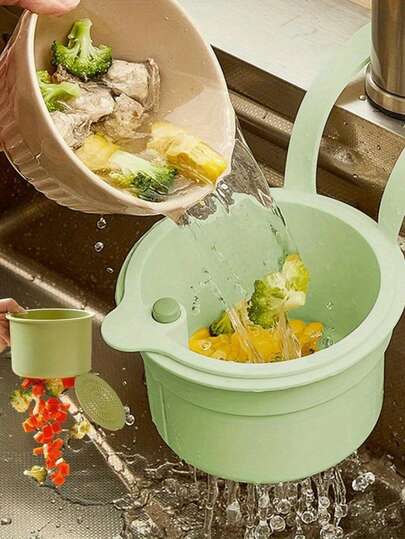 Automatic Self-Emptying Kitchen Sink Filter Basket With Self-Cleaning Faucet Installation - Heavy-Duty Plastic Food Waste Collector, Easy To Install And Remove, Green Kitchen Sink Drain Basket, Suitable For Home And Commercial Kitchens, Durable Plastic,Room Decor,Halloween Decor,Fall Decor