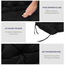 Outsunny Porch Swing Cushion Garden Bench Cushion With Backrest, Non-Slip 2-Seater Soft Pad, Swing Chair Mat Replacement For Indoor And Outdoor, 39.4" X 38.6", Black - 黑色 - 查看 6