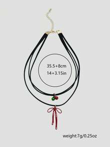 1 pieza Collar de Navidad de niña dulce, gargantilla de doble capa con campana roja y verde con moño, joyería para fiesta y citas, adecuada para fiestas de Navidad, reuniones, regalo - Colgante de Navidad - Ver 4