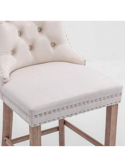 Contemporary Fluwelen Upholstered Bar Stool Buttoned Lattice Wooden Legs Chrome Nailhead Chair, Stools, DE2002BL view 5