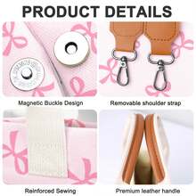 Pink Bow Tote Bag,Multi-Pocket Shoulder Bag For Women,Convertible Handbag For Crossbody/Shoulder Use,Suitable For Work And Commuting,Large Capacity,Portable,Classic Casual,Business Casual,For Teen Girls,Female College Students,White-Collar People,Perfect For Work,Back To School,Middle School,High School,College,Vacation,Fashion Tote Bag - 粉紅色蝴蝶結 - 查看 4