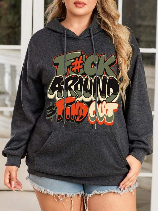 Felpa con cappuccio da donna taglie forti, con stampa grafica, maniche lunghe, lunghezza regolare, in flanella, pullover caldo foderato con tasche