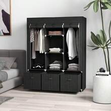 HOMCOM Fabric Wardrobe, Foldable, With 3 Drawers, 125 Cm X 43 Cm X 162.5 Cm, Black - Black - View 2