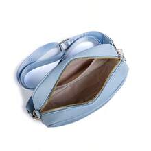 Bolso bandolera de PU de color liso 2025 (1 pieza), bolso de hombro cuadrado compacto con correa ajustable, bolso pequeño multifuncional para desplazamientos y actividades de ocio, minibolso versátil para todo el año. - Azul - Ver 4