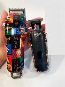 2件組 Kemei 專業電動理髮剪/修剪器套組，塗鴉設計 KM-MAX2092/MAX5090 組合，適合理髮店、沙龍或居家日常使用，0mm 縫隙雕刻刀片，男士理髮剪/剃鬚刀，聖誕禮物、新年禮物 - 彩色 - 查看 5