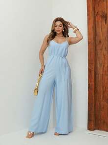 A&DD MODA, REF: Y492 Elegant Women's Jumpsuit With Suspenders, Adjustable Straps And Side Pockets, Casual And Sophisticated Modeling, Uncomplicated And Chic Look, Women's Jumpsuit Tailored For All Occasions, Modern And Comfortable Style - 淺藍色 - 查看 4