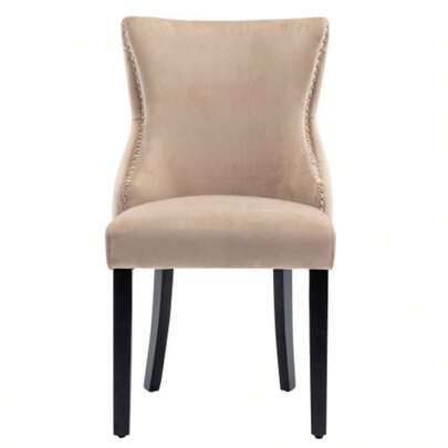 Beige Velvet 4-Leg Dining Chair With Button Tufting And Solid Wood Frame (Set Of 2)