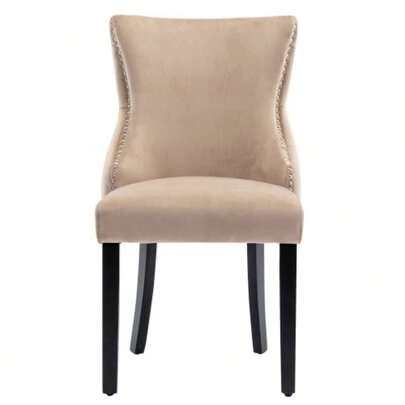 Beige Velvet 4-Leg Dining Chair With Button Tufting And Solid Wood Frame (Set Of 2)
