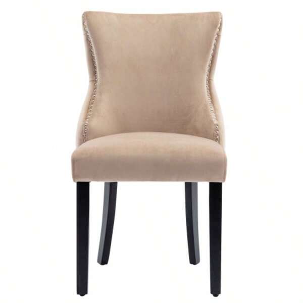 Cadeira de jantar de veludo bege com 4 pernas, estofamento com botões e estrutura de madeira maciça (conjunto de 2)