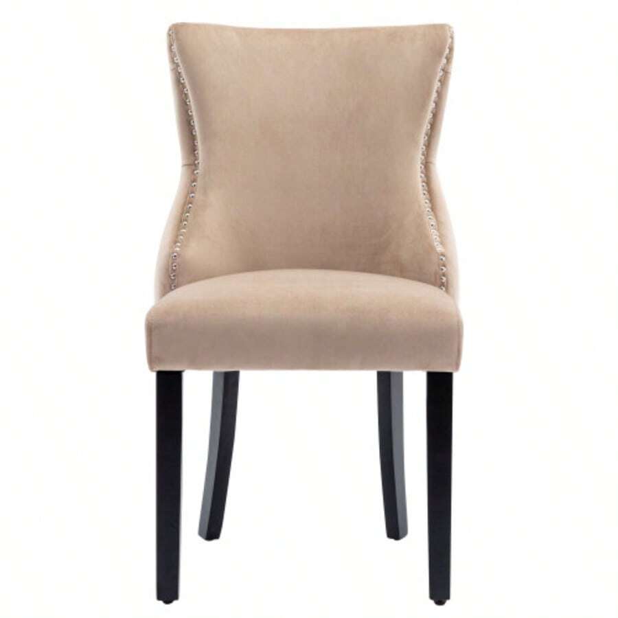 Beige Velvet 4-Leg Dining Chair With Button Tufting And Solid Wood Frame (Set Of 2) - Beige - View 1