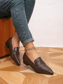 女士乐福鞋，尖头平底乐福鞋，户外时尚平底鞋，女鞋，休闲鞋 - 咖啡棕 - 查看 1