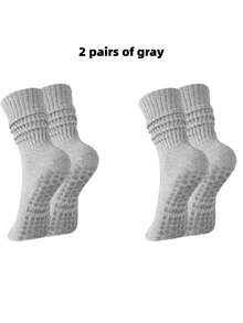 3双装男女通用冬季瑜伽袜，时尚宽松袜口设计，全脚硅胶防滑减震，适合舞蹈、普拉提、瑜伽、室内健身，返校礼物之选，防滑袜 - 彩色 - 查看 15