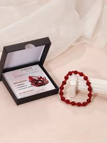 1PC 8mm Minimalist Style Natural Gemstone Stretch Bracelet Handmade Unisex Bracelets For Meditation, Yoga, Spiritual Healing & Positive Energy Red Color Gem As Meaningful Gifts For Family And Friends With Motivational Card Exquisite Gift Box
