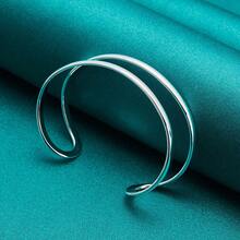 Vòng tay mạ bạc 925 hình vòng cung đôi dành cho nữ, kiểu dáng charm, thích hợp cho đám cưới, lễ đính hôn, trang sức thời trang. - Bạc - Xem 3